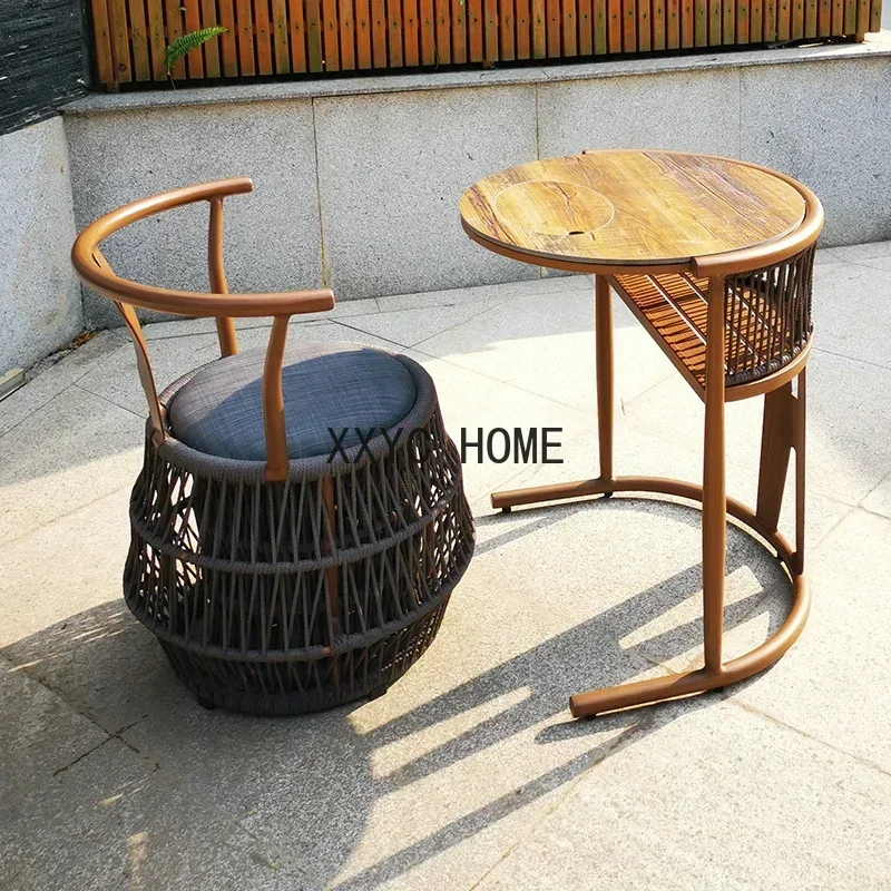 Balcony Small Table and Chair Three-Piece Rattan Chair Creative Simple Small Tea Table Coffee Table Balcony Table-Chair Set