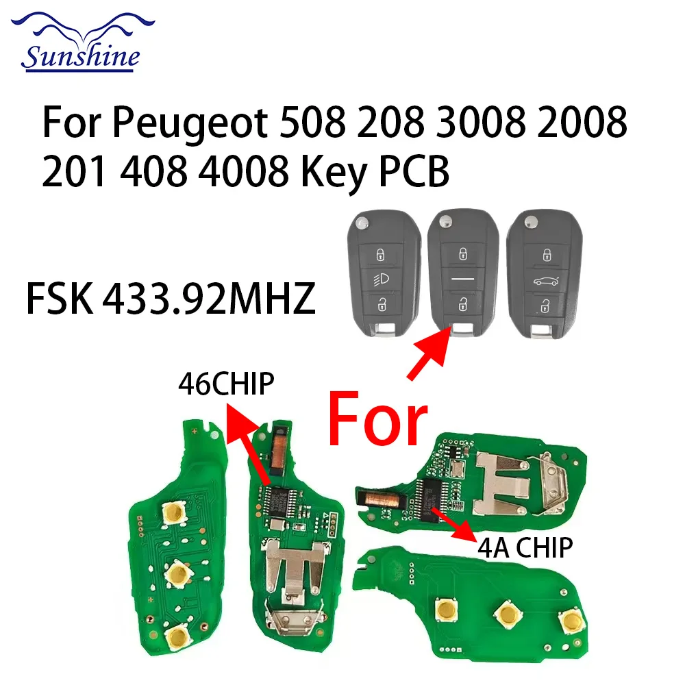 Sunshine ID46/4A chip PCF7941/7945 Car Key 5FA010 for Peugeot 208 2008 301 308 508 5008 Citroen C4 Cactus C-Elysee Opel