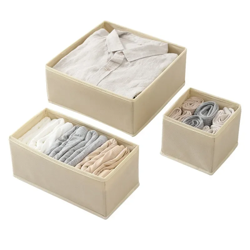 6pcs/1set Underwear Storage Box Foldable Non-woven Storage Box Six-piece Set Underwear Bra Socks Drawer Storage Finishing Box