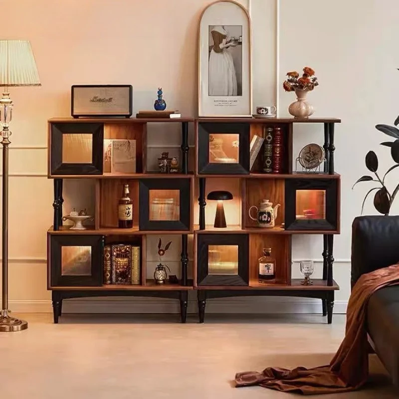 

retro solid wood bookcase medium and ancient style creative study integrated display shelf against the wall