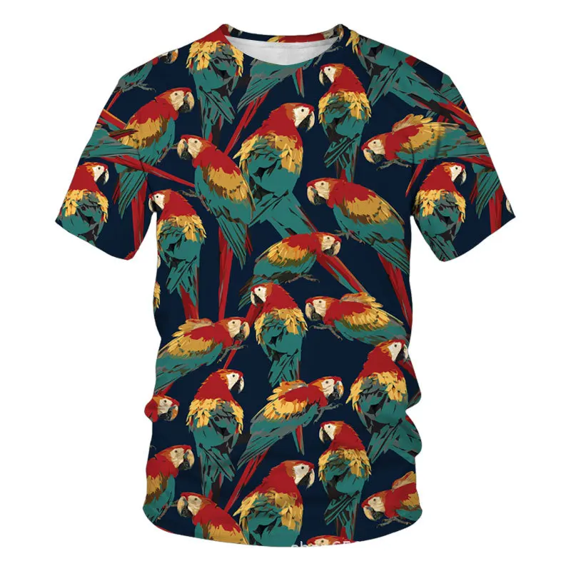 

Men's clothing casual T-shirt 3D digital printed parrot pattern short sleeved loose and breathable round neck top for men