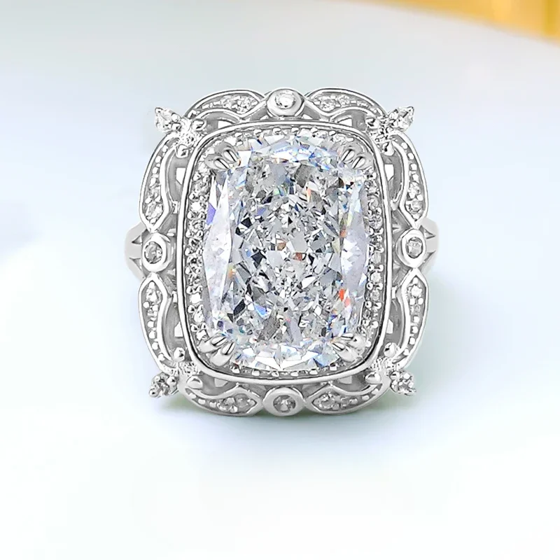 

New White Diamond Vintage Fashion Style 925 Sterling Silver Ring Inlaid with Versatile and Luxury Wedding