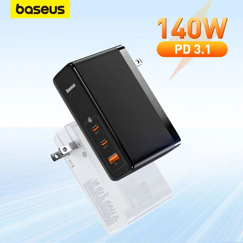 Baseus GaN5 Pro Fast Charger 2C+U 140W US Black With Superior Series Fast Charging Data Cable Type-C to Type-C