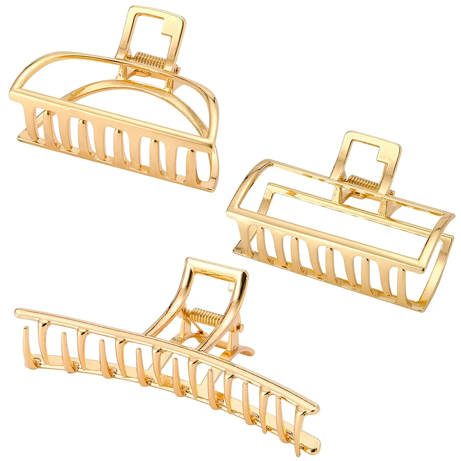 3 Pack Metal Hair Claw Clips Gold Hair Clip for Women Girls,Nonslip Large Banana Clip Strong Hold Heavy Duty Medium Jaw Clamp