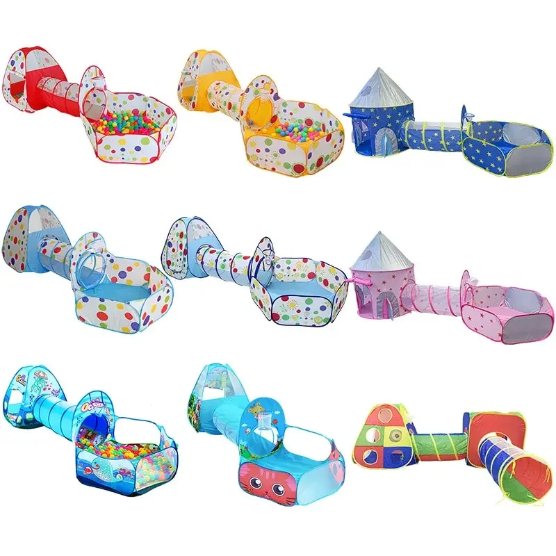 Tienda de campaña plegable para niños, parque infantil 3 en 1 para bebés, pelotas de interior para piscina seca con juegos de túnel de poliéster para niños