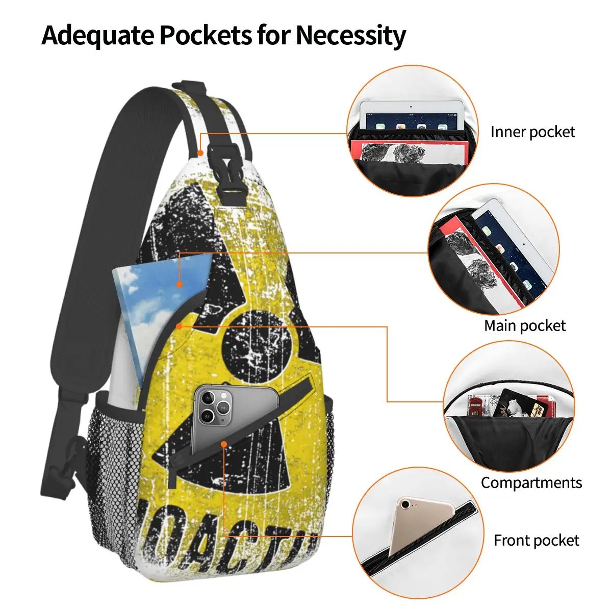 Chernobyl Radioactive Sling Bags Chest Crossbody Shoulder Sling Backpack Hiking Travel Daypacks Nuclear Radiation Russia Bag