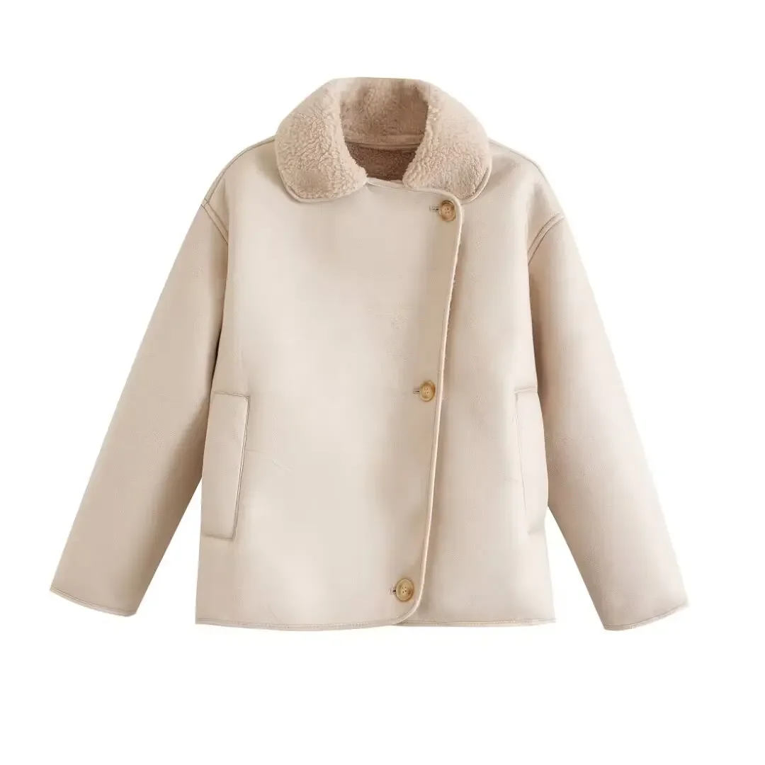 

Lamb Fur Collar Double-Sided Jacket Women's Loose Fit Outerwear Spring Hot Sale Of The Season New Style Spicy Girl Leather Fur