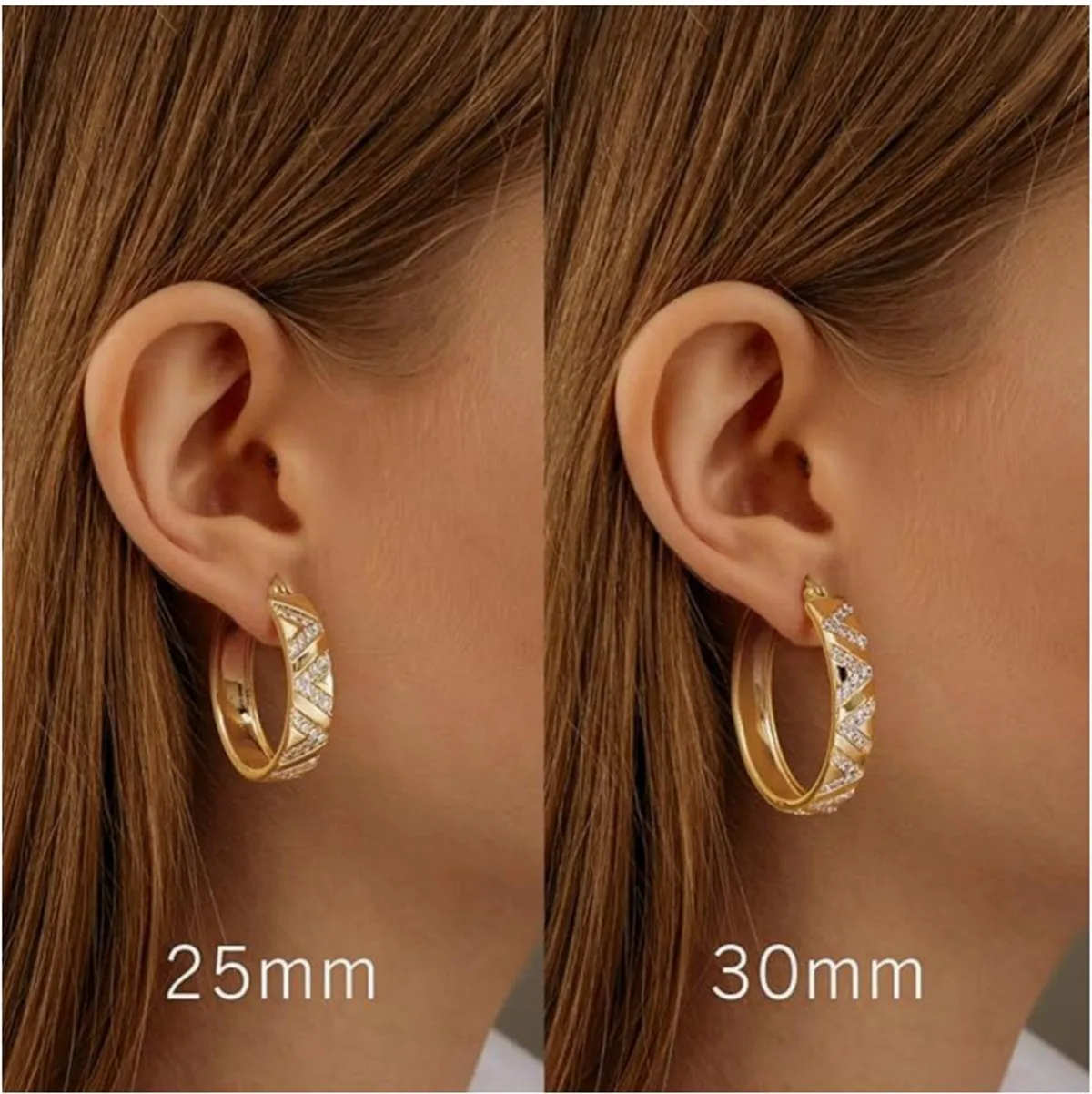 

Серьги из 14-каратного золота с широкими полосками и бриллиантами, пескоструйные серьги, обручи для ушей премиум-класса, модные ювелирные изделия на заказ, оптовая продажа