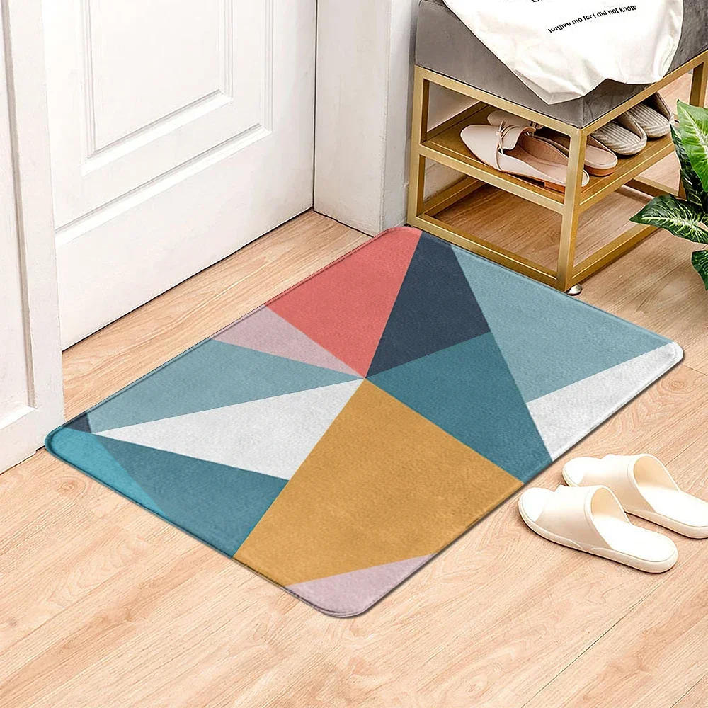 Geometric Abstract Anti Slip Bathroom Doormat Furry Carpet Floor Rug Bath Kitchen Living Room Entrance Door Mat for Bedroom