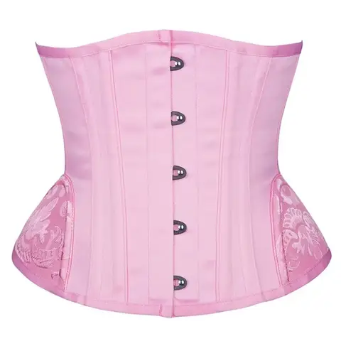 Pink Corset Women Vintage Underbust Bustiers 14 Steel Boned Waist Cincher with Curved Hem Corselet