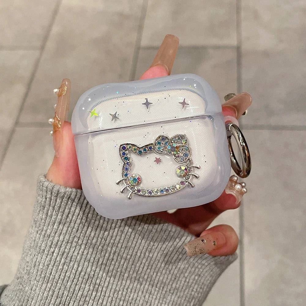 غطاء حماية لسماعات الرأس اللاسلكية سانريو هالو كيتي اللطيفة لأجهزة AirPods 1 2 3 Pro AirPods 4 وPro2 مناسب للحمل