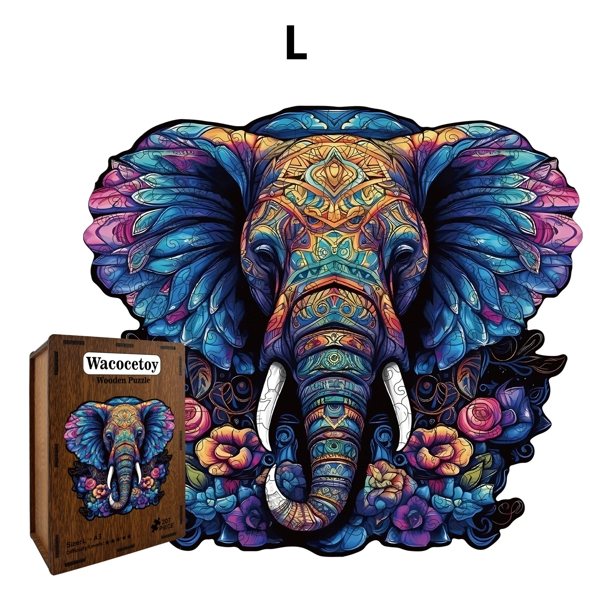 High Difficulty Elephant Wooden Jigsaw Puzzle Irregular Shape Stress Relief Toy Adults 207/141Pcs Standard Coin Bank