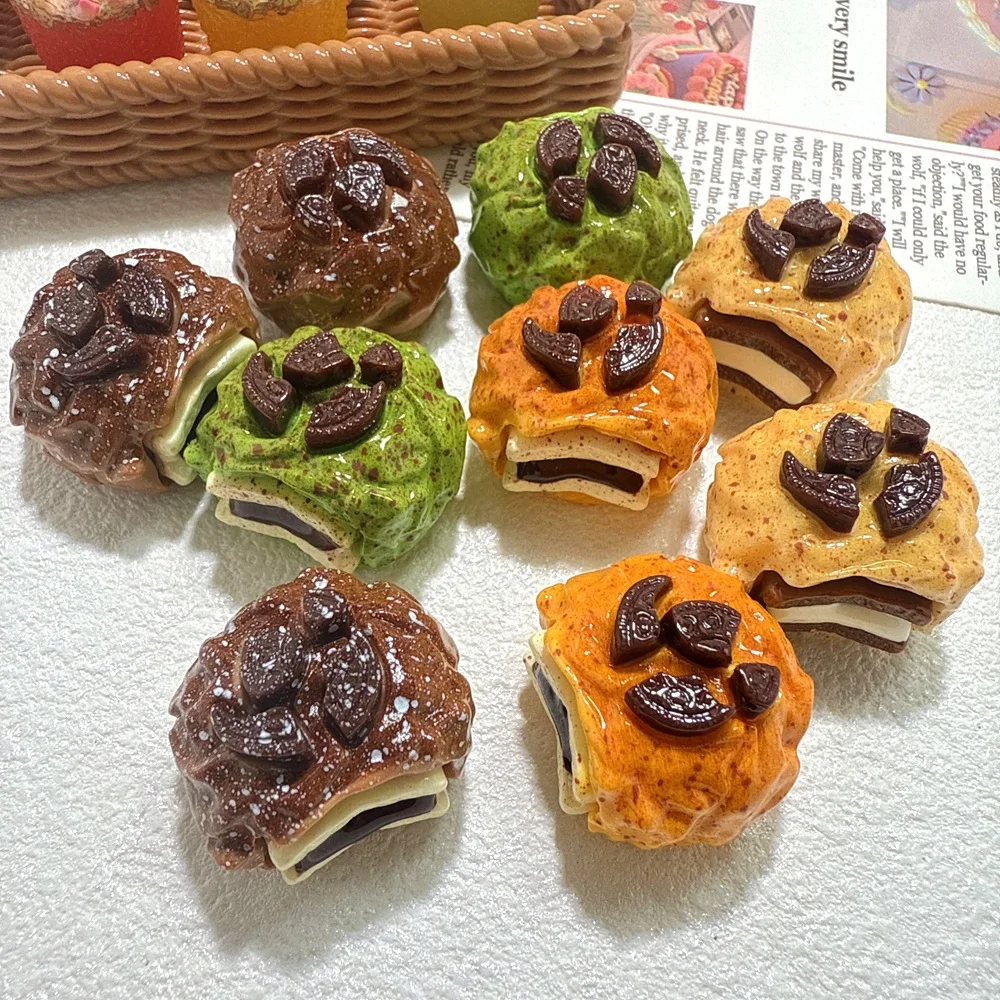 5pcs Simulation cookie creative resin decorative piece diy handmade Cream glaze accessory Keychain pendant tabletop figurine