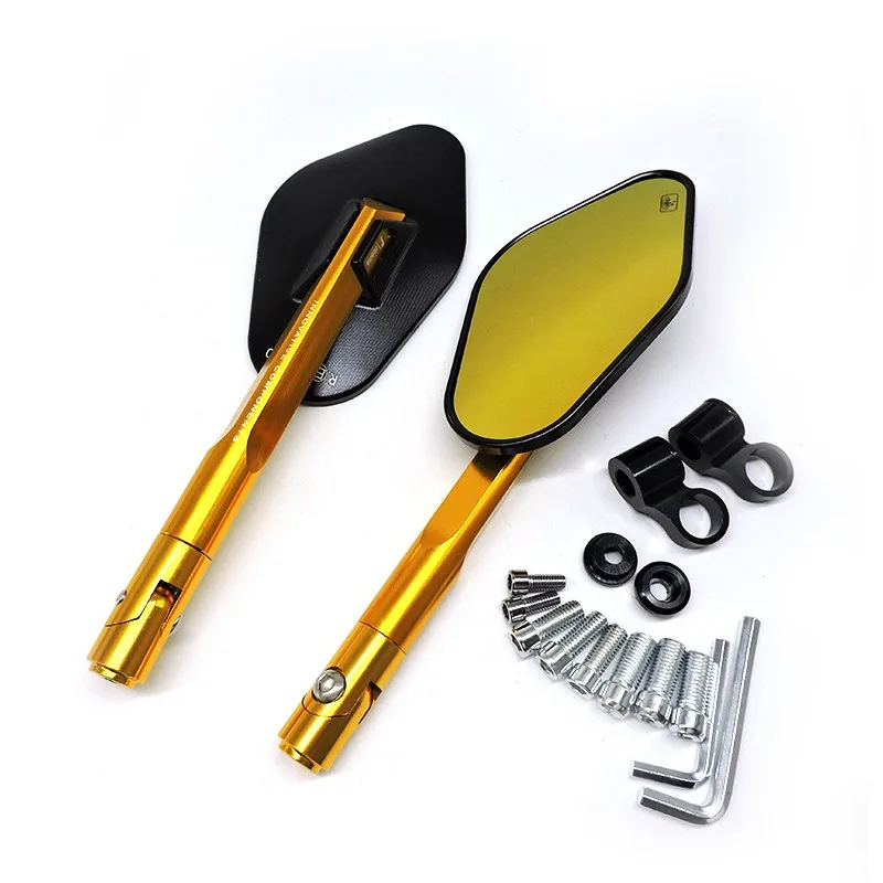 CNC Aluminium Reversing Mirror Motorcycle Modification Accessories Scooter Street Bike E-bike Yellow Mirror Octagonal Mirror