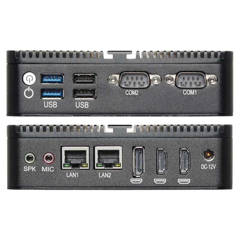 Mini computador industrial sem ventilador processador intel n100 2x hdmi 1x dp 2x com db9 rs232 2x lan m.2 ssd 4x usb win10/11 linux