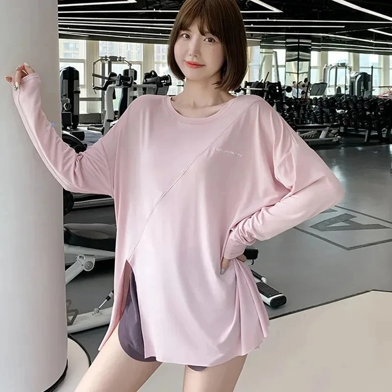 

AllSeason Sport Women Solid Casual Sun Protection Shirt Pullover Long Sleeve Slim Tees Top Gentle Sexy Blouse Soft Gym Split