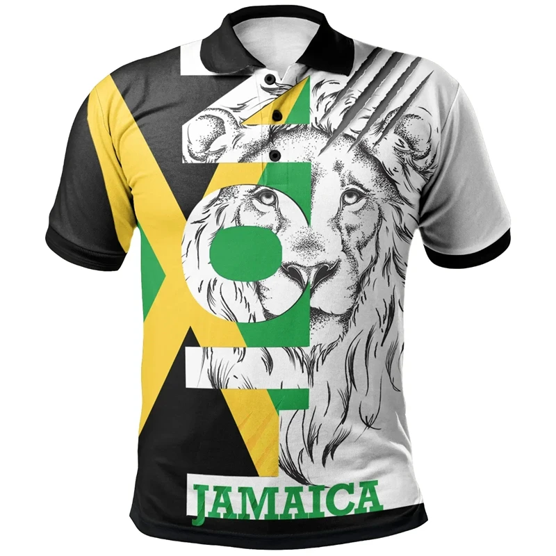 2024 New Fashion Jamaica Natioal Flag Print Polo Shirts For Men Clothing Street Hip Hop Jamaican Graphic Short-sleeved Tops Male