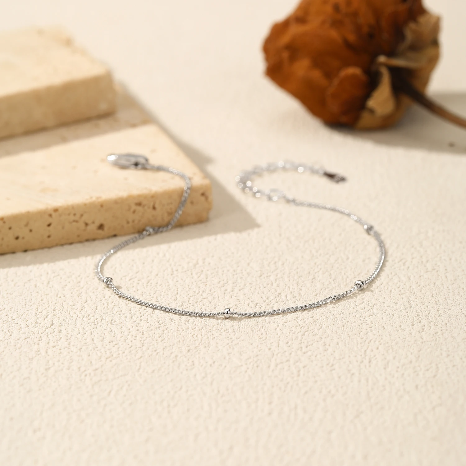 MODIAN 925 Sterling Silver Minimalist Chain Bracelet Women Dainty Thin Bead Hand Stackable Bracelet For Women Daily Jewelry view 6