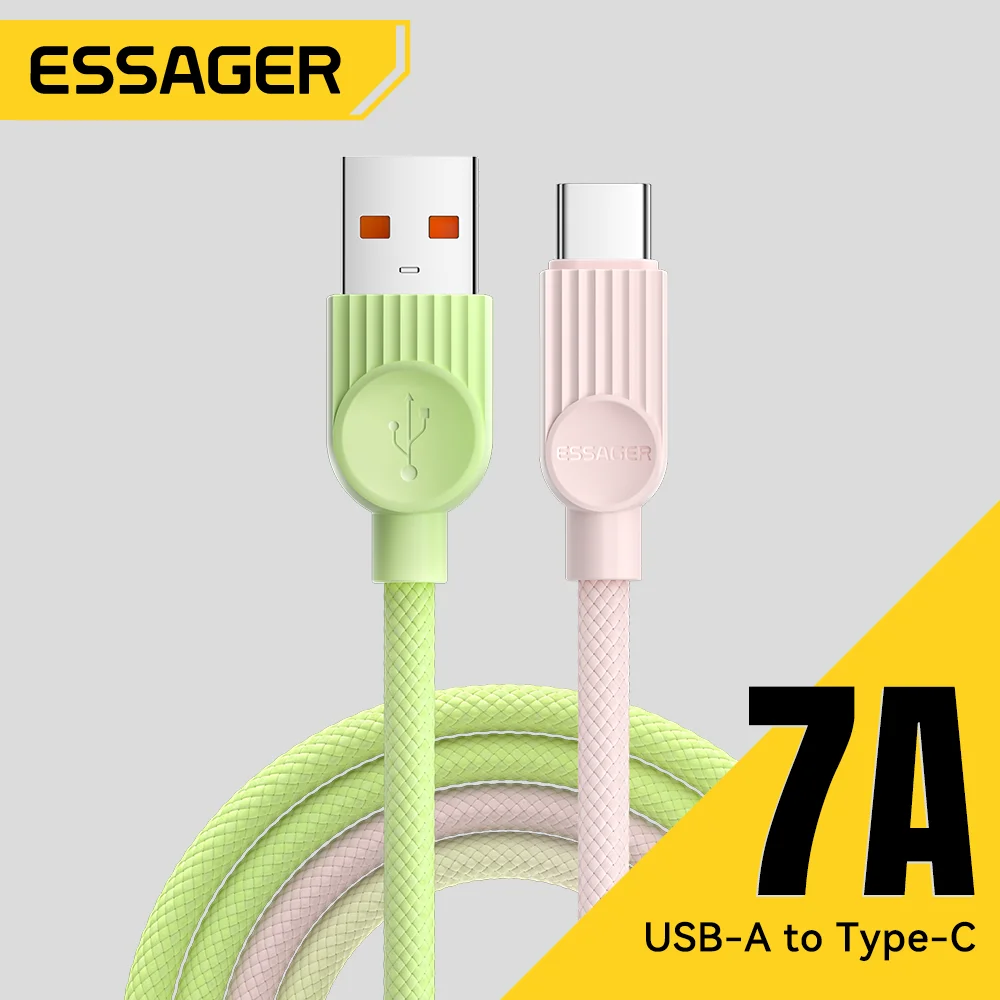 Essager 7A USB A to Type-C Кабель 100 Вт Двухцветный кабель для быстрой зарядки данных для Huawei Honor OPPO QC3.0 для Samsung VIVO Xiaomi 15