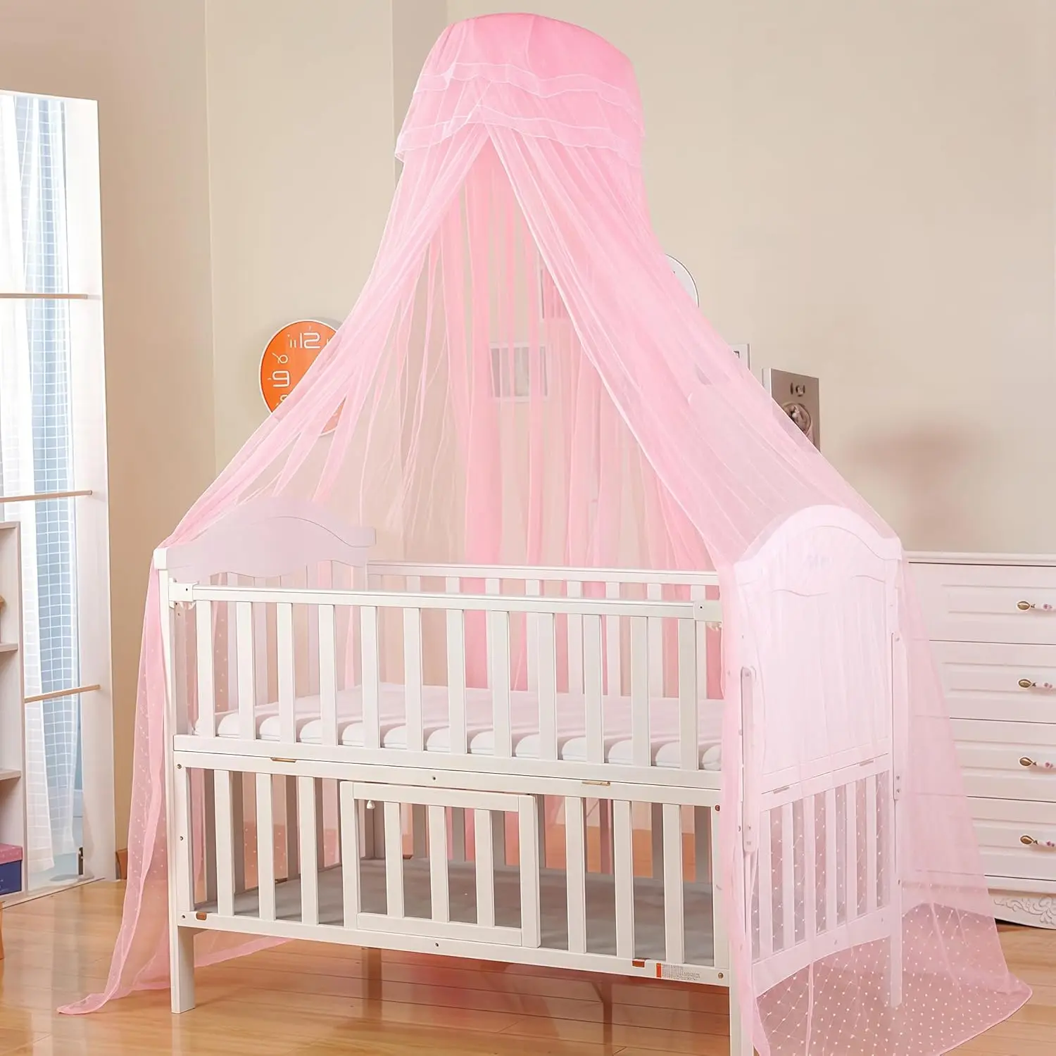 New Bed Canopy, Adjustable Height Baby Bed Canopy with Encrypted Mesh Breathable Skin-Friendly Curtains for Baby Toddler Bedroom