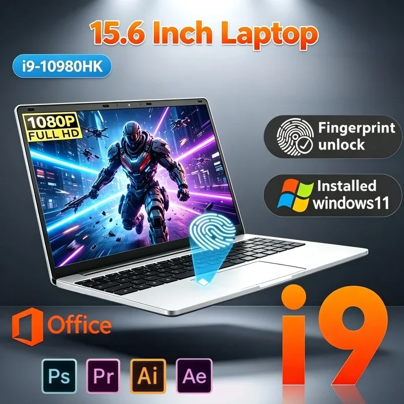 15.6 Inch Laptop Intel I9-10980HK 32GB RAM 2TB SSD Win11 Fingerprint Unlock Portable PC For Gaming & Office