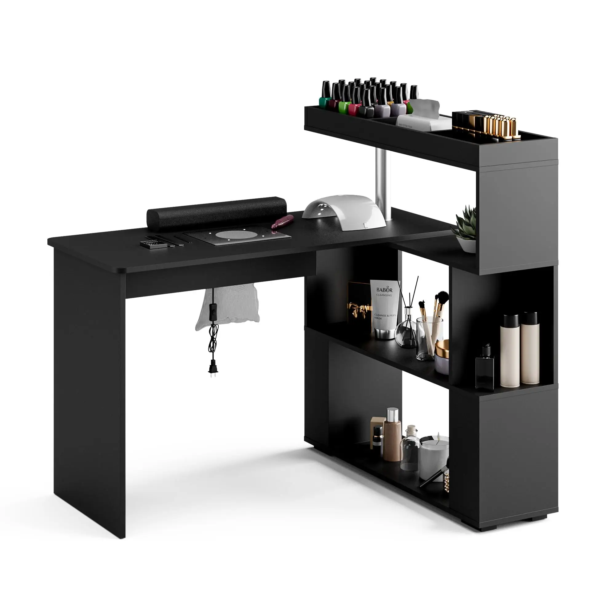 Manicure Table with Dust Collector, Reversible Nail Desk (Black)