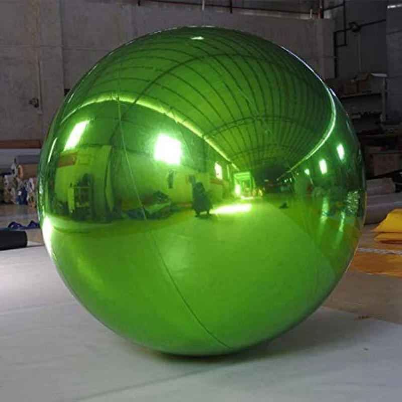 Bola de espelho inflável gigante verde pendurado bola de espelho hermético esferas coloridas balões de lupa para decoração de festa de natal