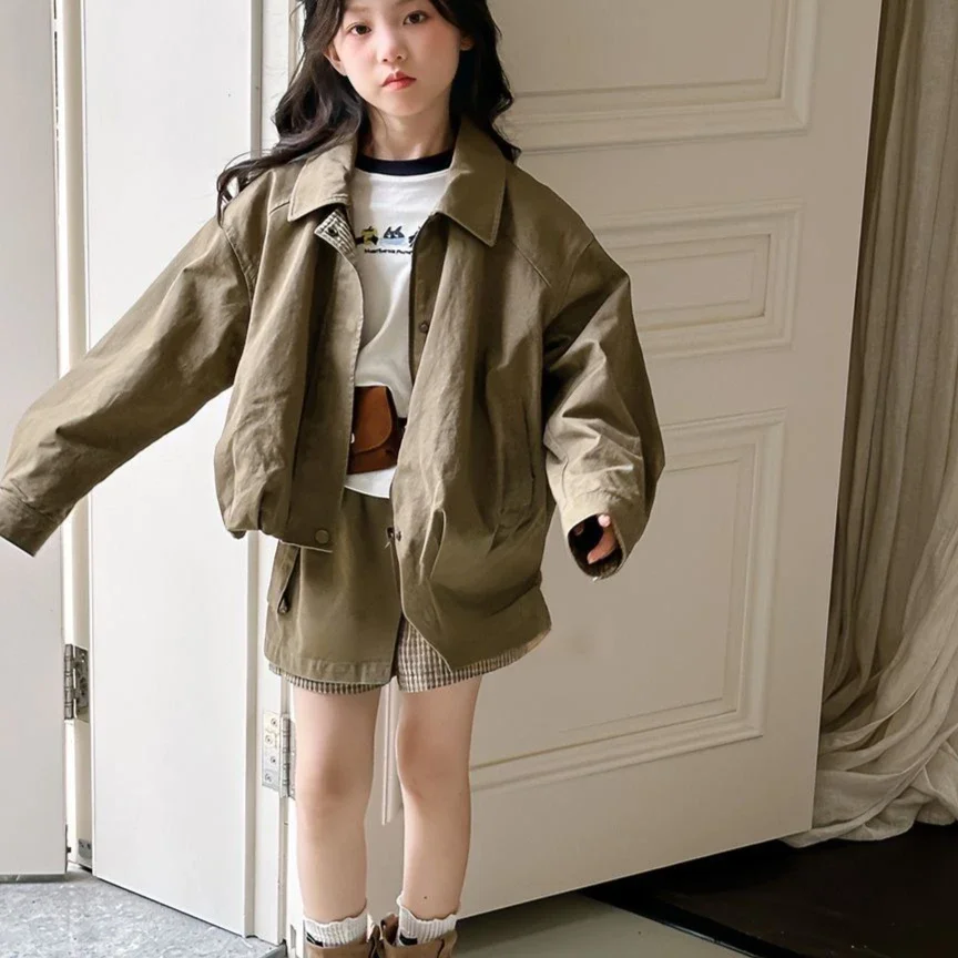 Girls Suit 2026 Autumn New Children's Clothing Korean Style Girl Baby Fashion Coat False Two Short Skirt Two Sets Casual Simple