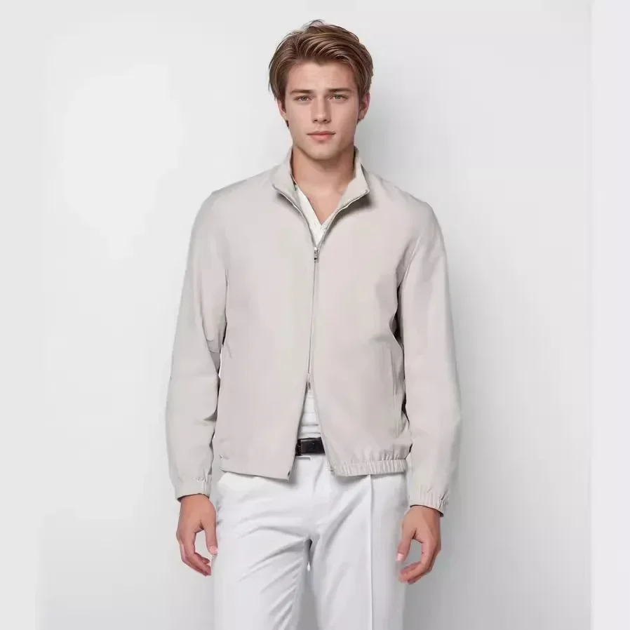 

Pop 2024 New Spring And Autumn Men's American - Style Fashionable Lapel Solid - Color Stand - Collar Zipper Jacket Outerwear