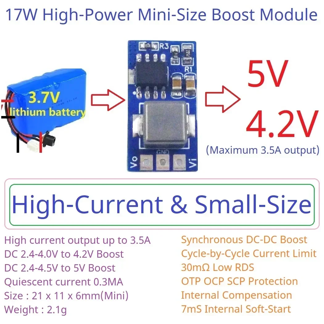 17W Synchronous Boost Regulator Module 3V 3.3V 3.7V to 4.2V 5V DC-DC Converter ND3A05SD for Arduino PI ESP32 Wifi QC PD