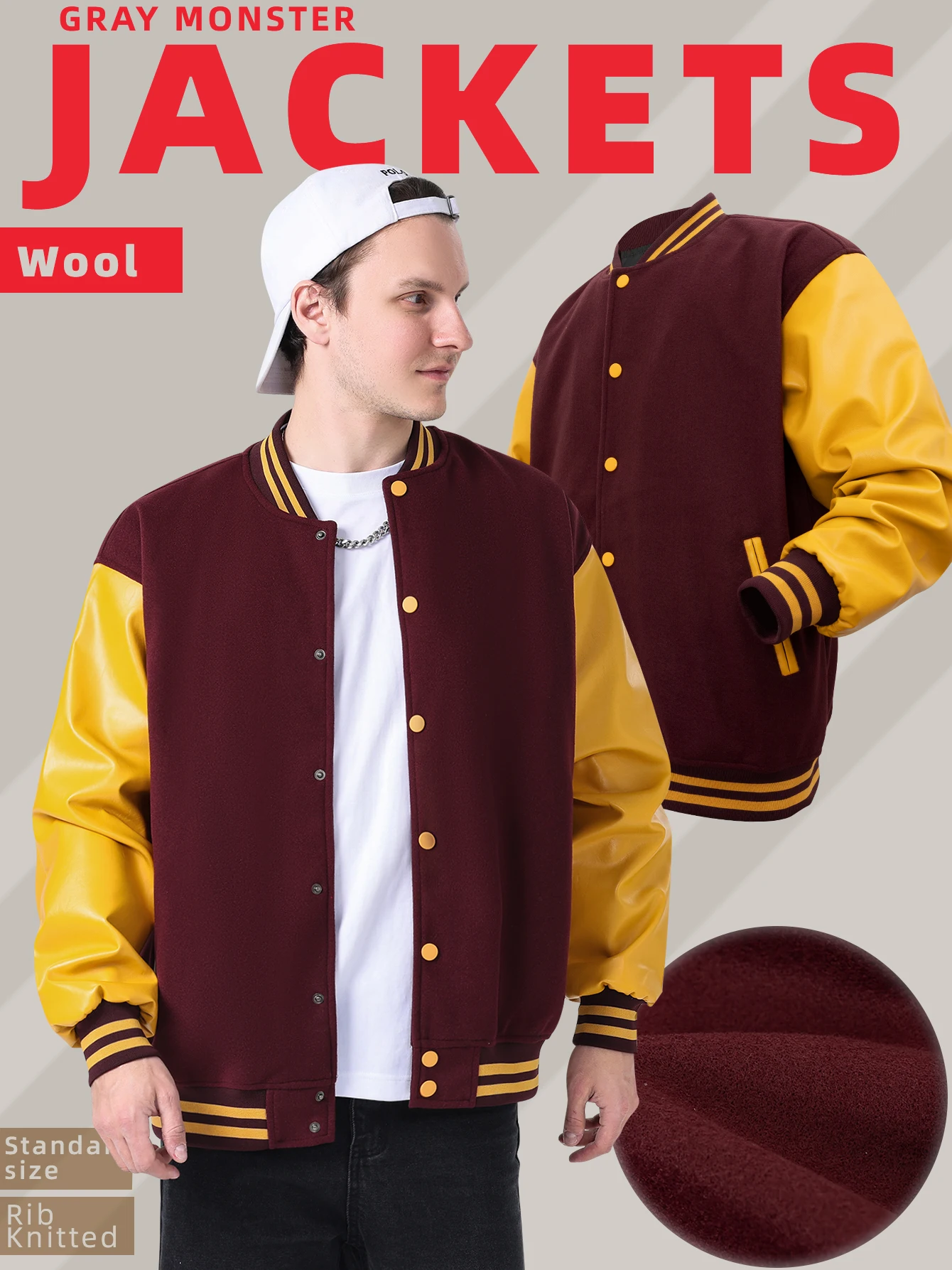 RENYADAO College Jacket Faux Leather Sleeves Colorblocking Multi 4