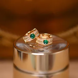 Classic green natural chalcedony luxury vintage hoop earring Twists exquisite earrings for women wedding banquet jewelry gift