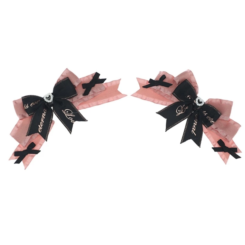 Punk Headdress Bowknot Hair Clip One Pair Barrettes Pink+Black Ribbons Drop Shipping