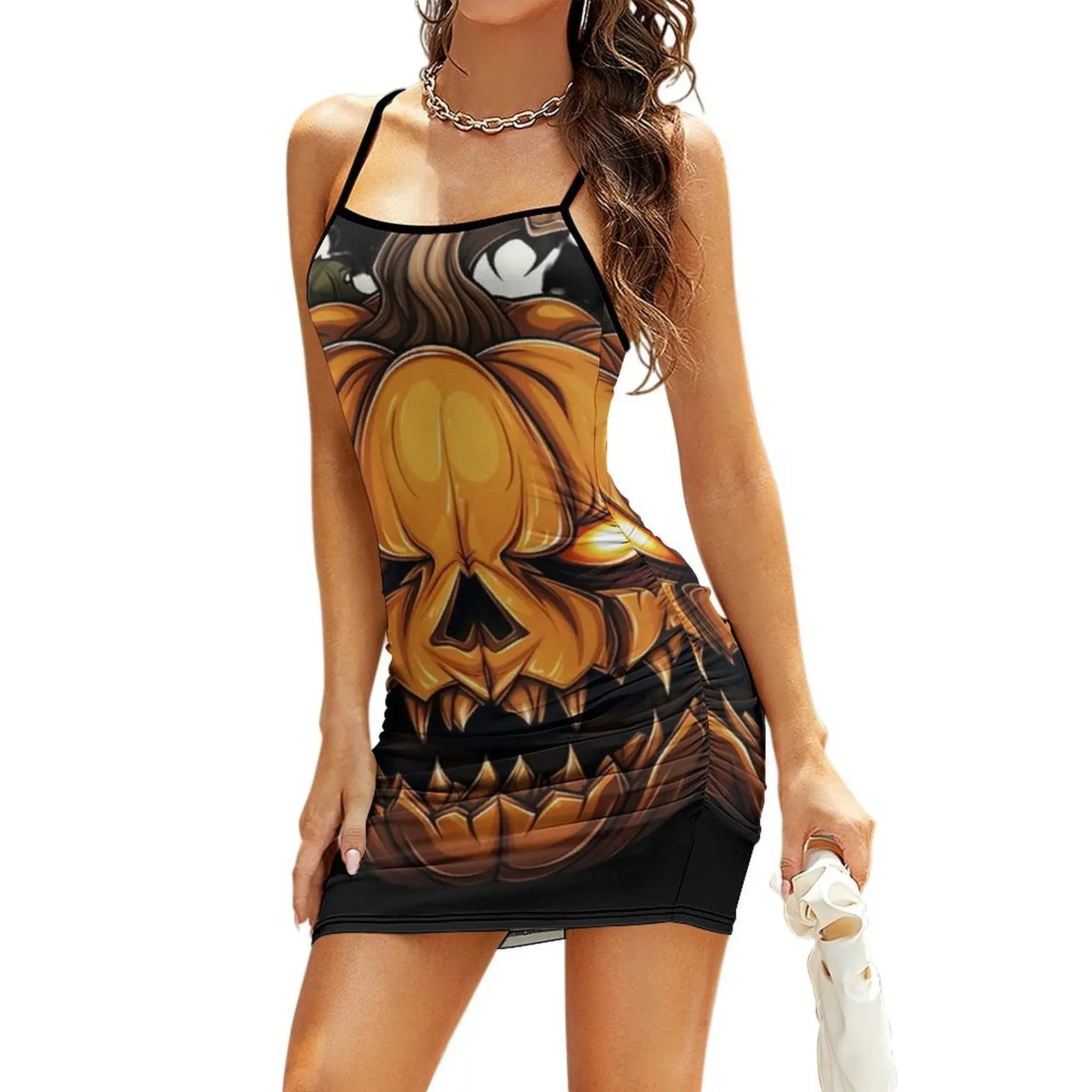 

A Holloween Haunting Pumpkin Sling Dress Dress woman Female dress summer clothes for women