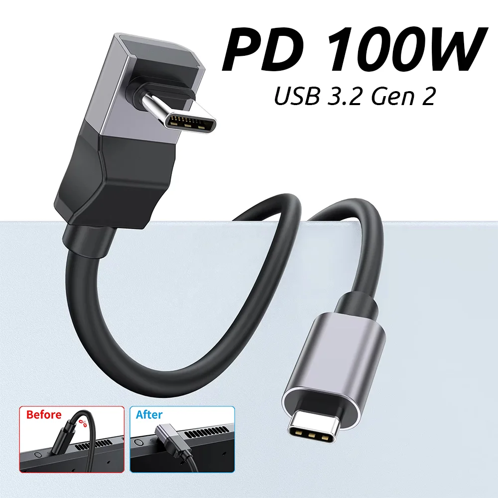 Right Angle USB C Cable 100W Fast Charging 5A Type C USB 3.2 Gen 2 10Gbps 4K 60Hz Video Cable for iPhone 17 16, Galaxy, Switch