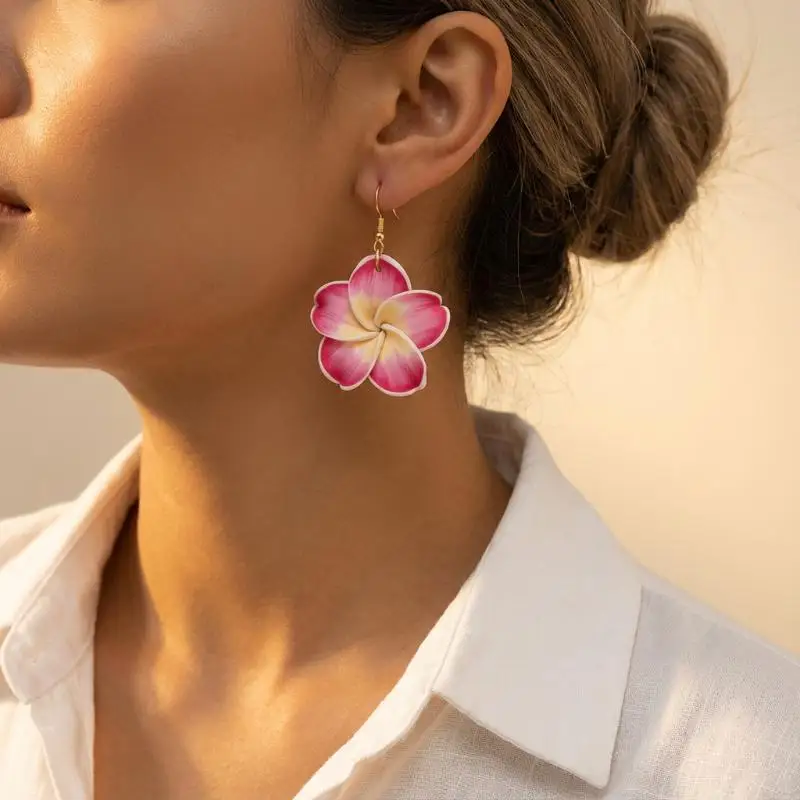 Bohemian Soft Clay Flower Drop Earrings For Women Colorful Floral Dangle Earrings Necklace Summer Beach Vacation Party Jewelry