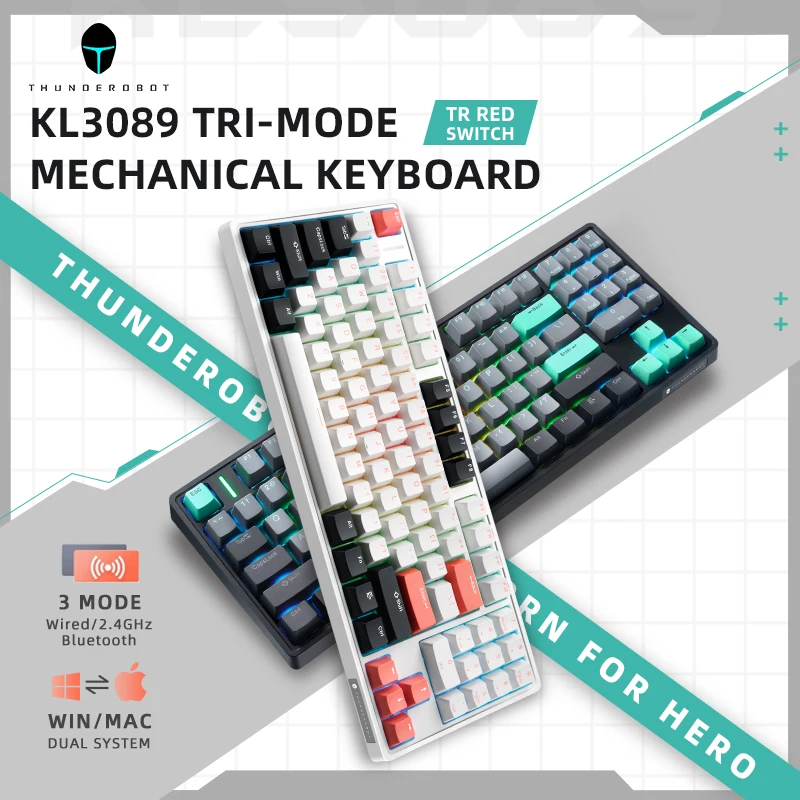 

ThundeRobot KL3089 TKL Mechanical Keyboard RGB 89Keys Keyboard Wireless 2.4GHz Bluetooth Wired For Gamer RGB for PC Laptop