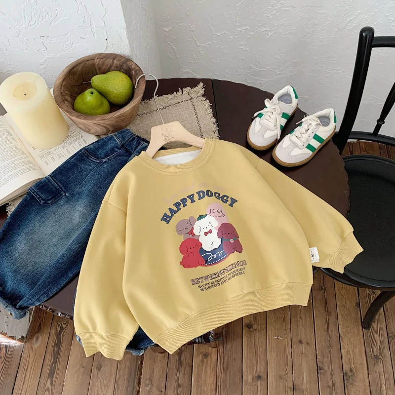 Children's Sweater2024Autumn New Boys' Cartoon Animal Printed Crew Neck Sweatshirt Pullover G0017