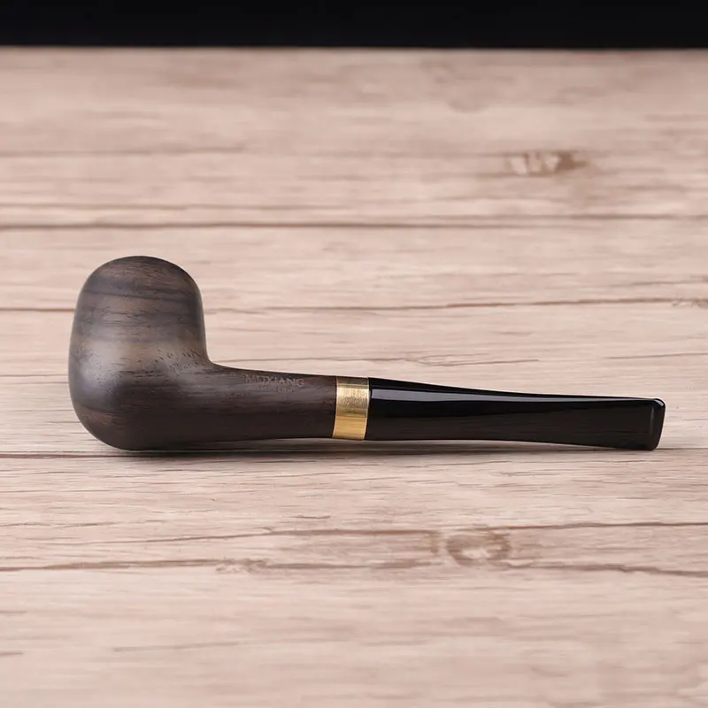 MUXIANG Handmade Ebony Wooden Smoking Pipe 9mm Activated Carbon Filter Cigar Pipes Accessories High Quality Birthday Gift Pipe