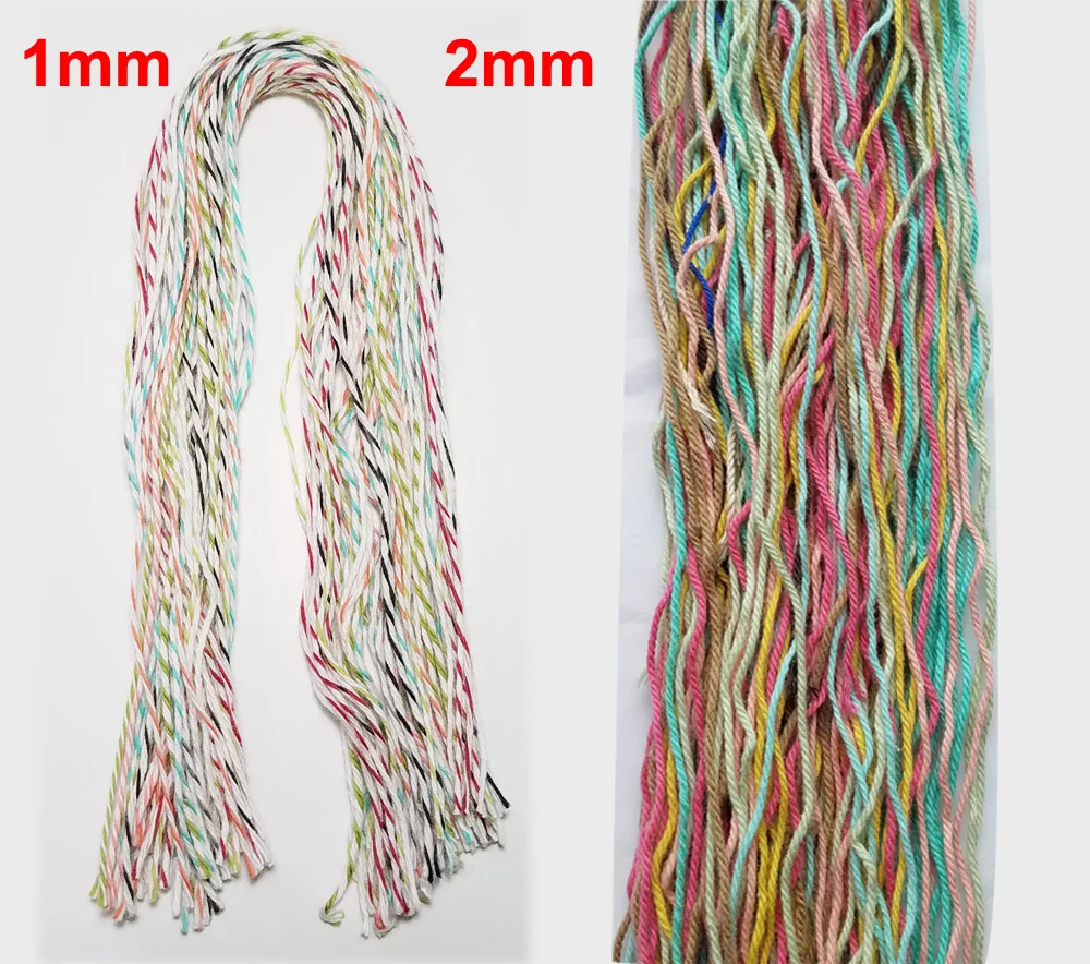 

500 шт./лот, разные цвета, 100% хлопковые нитки, шпагатные шнуры, диаметр 1 мм-2 мм, длина 100 см/шт. для ручной работы «сделай сам»