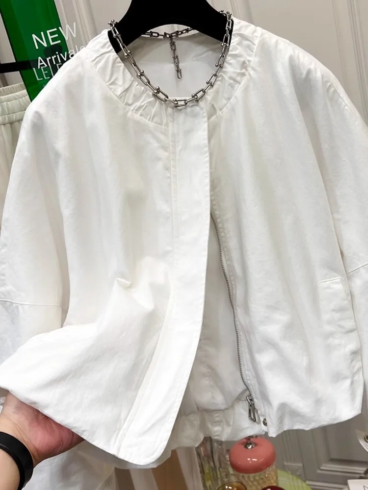 

Authentic Korean Sle Loose ort Jaet Pleated Collar True to Size Women's Faion Autumn 2025 Design Beautiful Outerwear