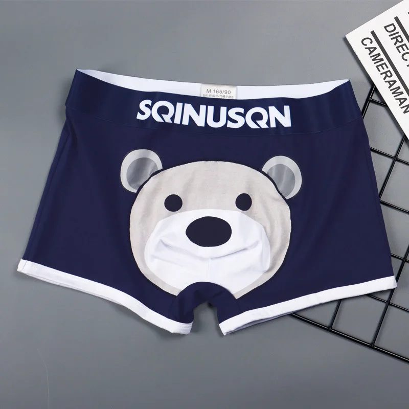 2PCS/LOT Cotton Men Breathable Comfortable Soft Print Brown Bear Cool Boys Underpants Underwear With Flat Bottom Boxers M ~ 3XL