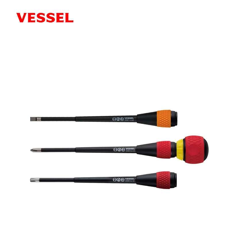 

VESSEL 3 PCS Ratchet Screwdriver Set with 36 Gears 2in1 Cross Slotted Screwdrivers 2200 +2X150 +3X150 -6X150