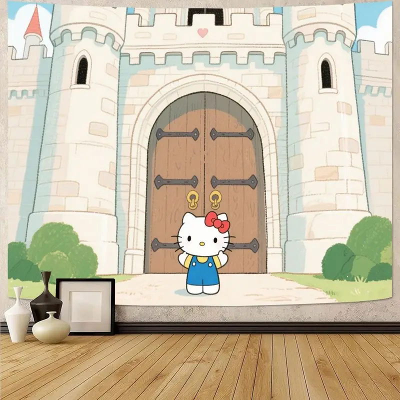 

1 шт. Sanrio Hello Kitty Castle гобелен Kawaii мультфильм принцесса настенный художественный декор комнаты полиэстер настенный милый подарок для девушки для фаната