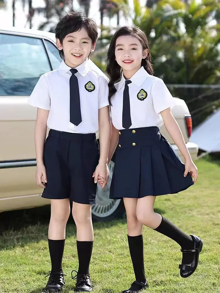 Girls Korean Japanese Preppy Blouse Skirts Children Summer Students School Uniforms Boys Shirts Shorts Kids British Clothes Sets