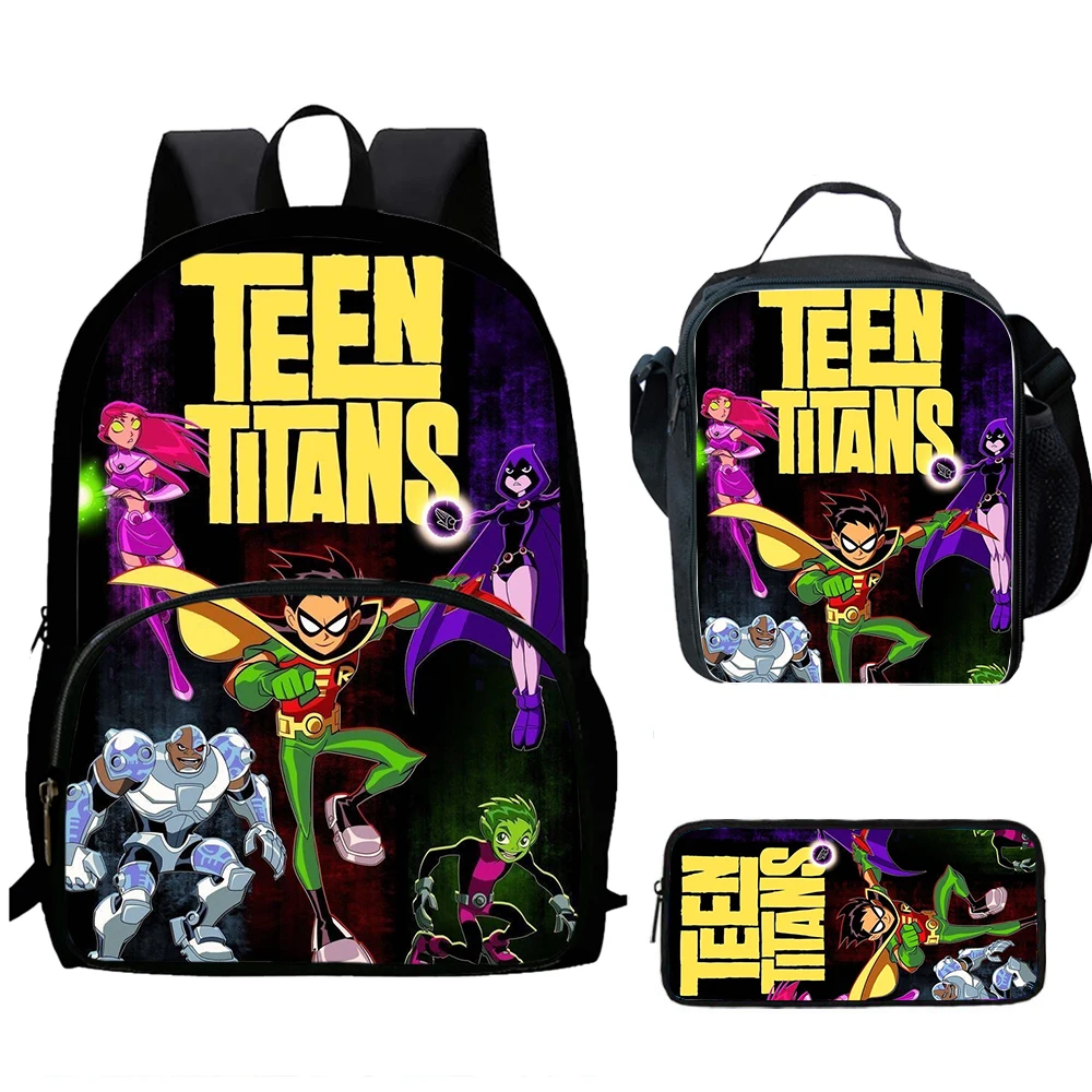 

Классический популярный новый T-Teen Titans Go с 3D принтом, 3 шт./компл., школьные сумки для ноутбука, рюкзак, сумка для обеда, пенал