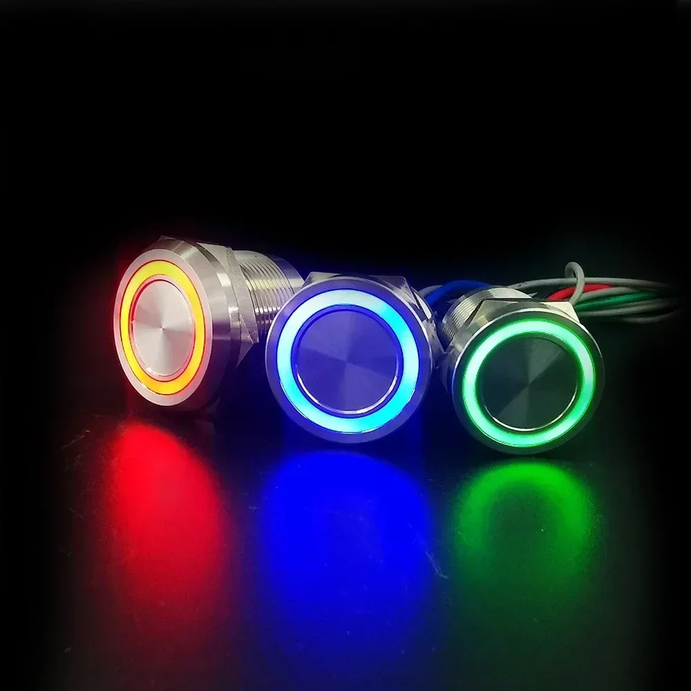 Dwukolorowy przełącznik piezoelektryczny LED 19 mm 22 mm Chwilowy wodoodporny przełącznik przyciskowy IP68 Dwukolorowy trójkolorowy czerwony i zielony czerwony i Bue Rgb