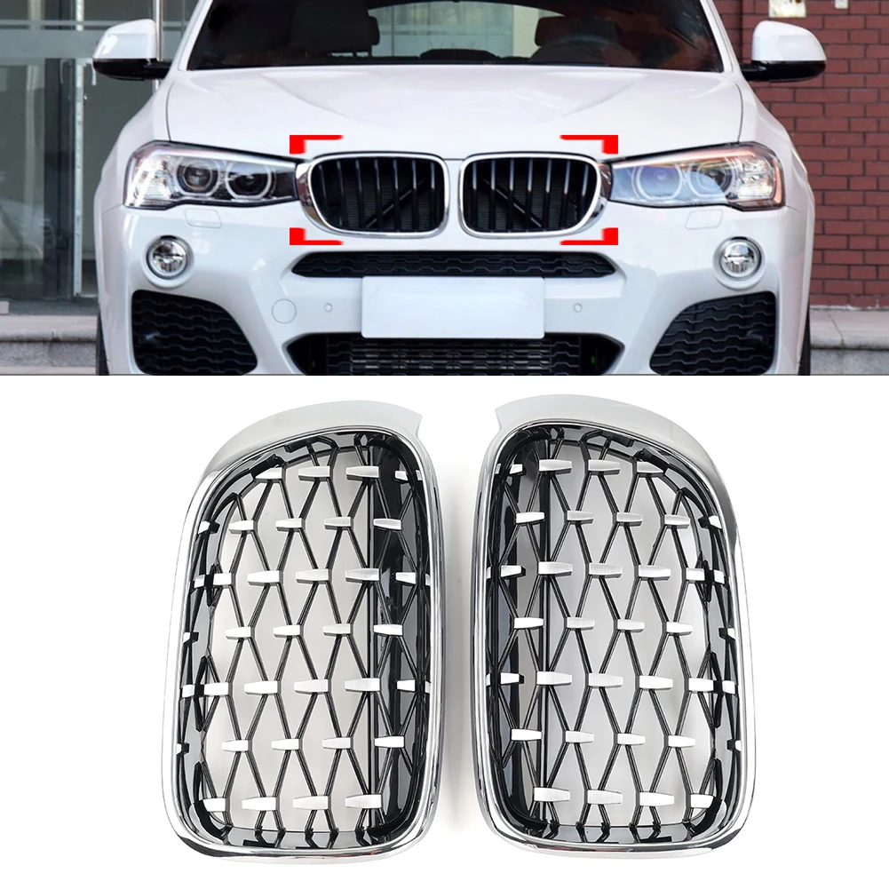 

1 Pair Chrome Car Front Bumper Kidney Grille Diamond Meteor Grill Accessories For BMW X3 F25 X4 F26 2014 2015 2016 2017