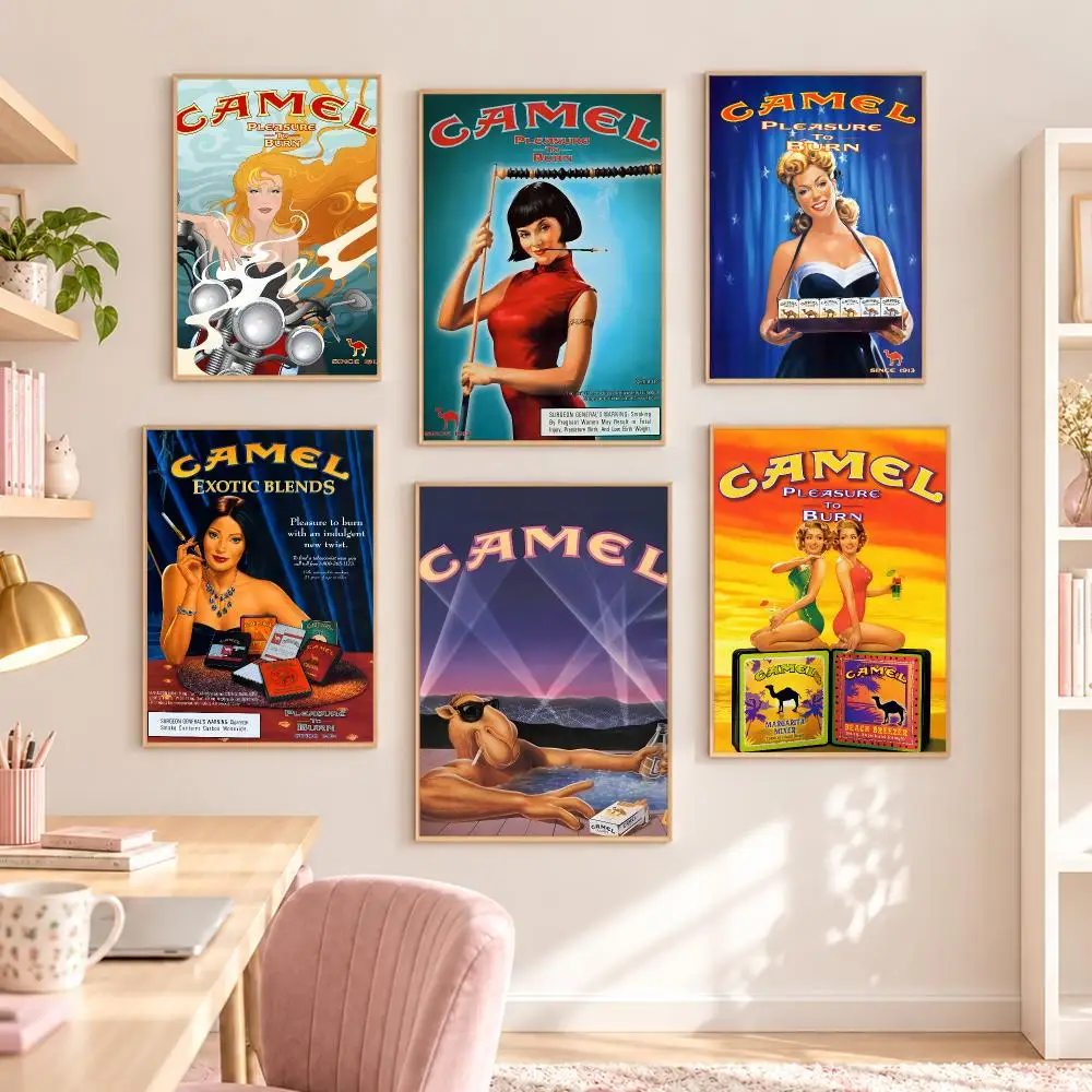 Vintage Camel Cigarettes Poster Self-adhesive Waterproof Paper Sticker Coffee House Bar Room Wall Decor