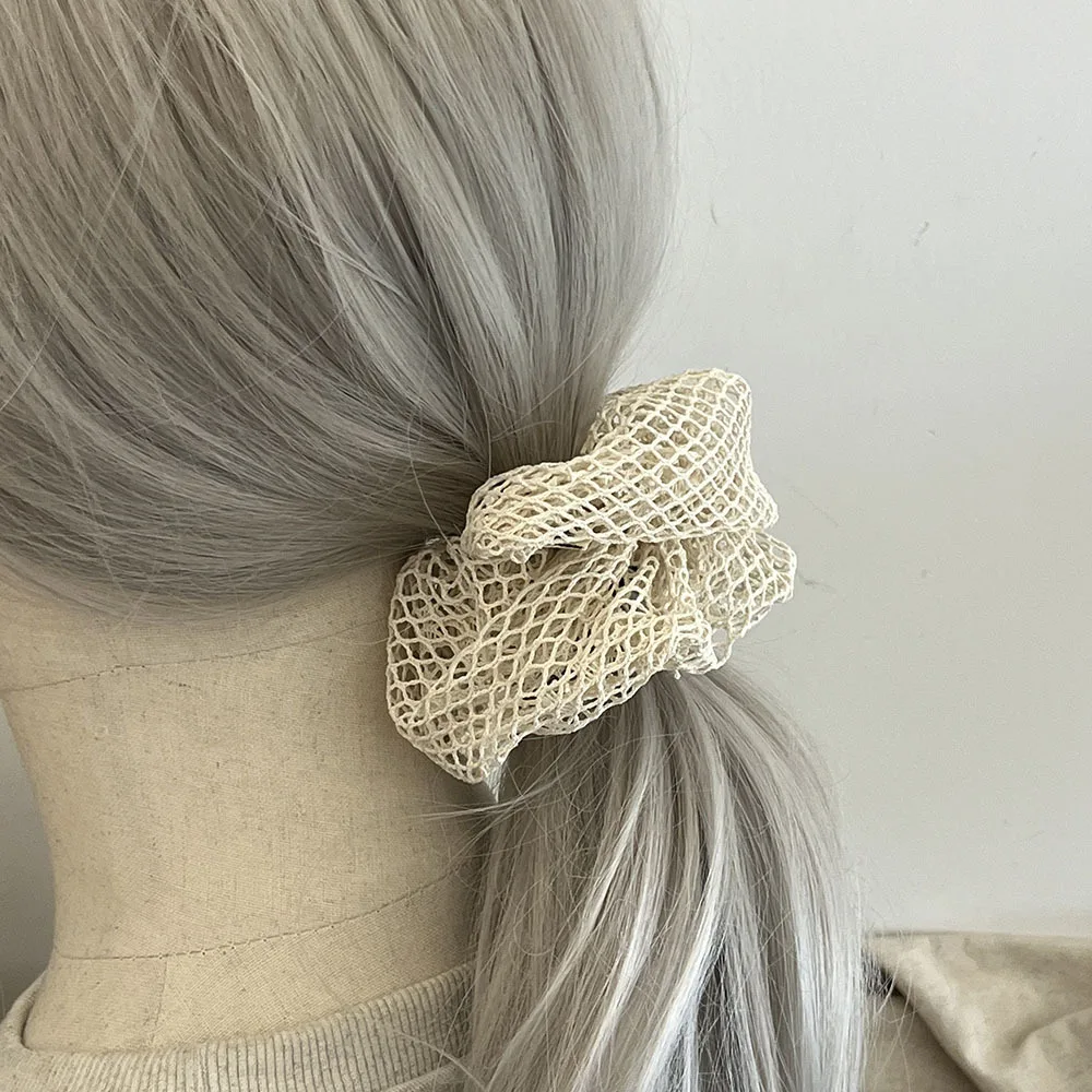 Summer beach minimalist style retro hollow knitted fishing net large intestine hair loop Korean lazy vacation hair rope